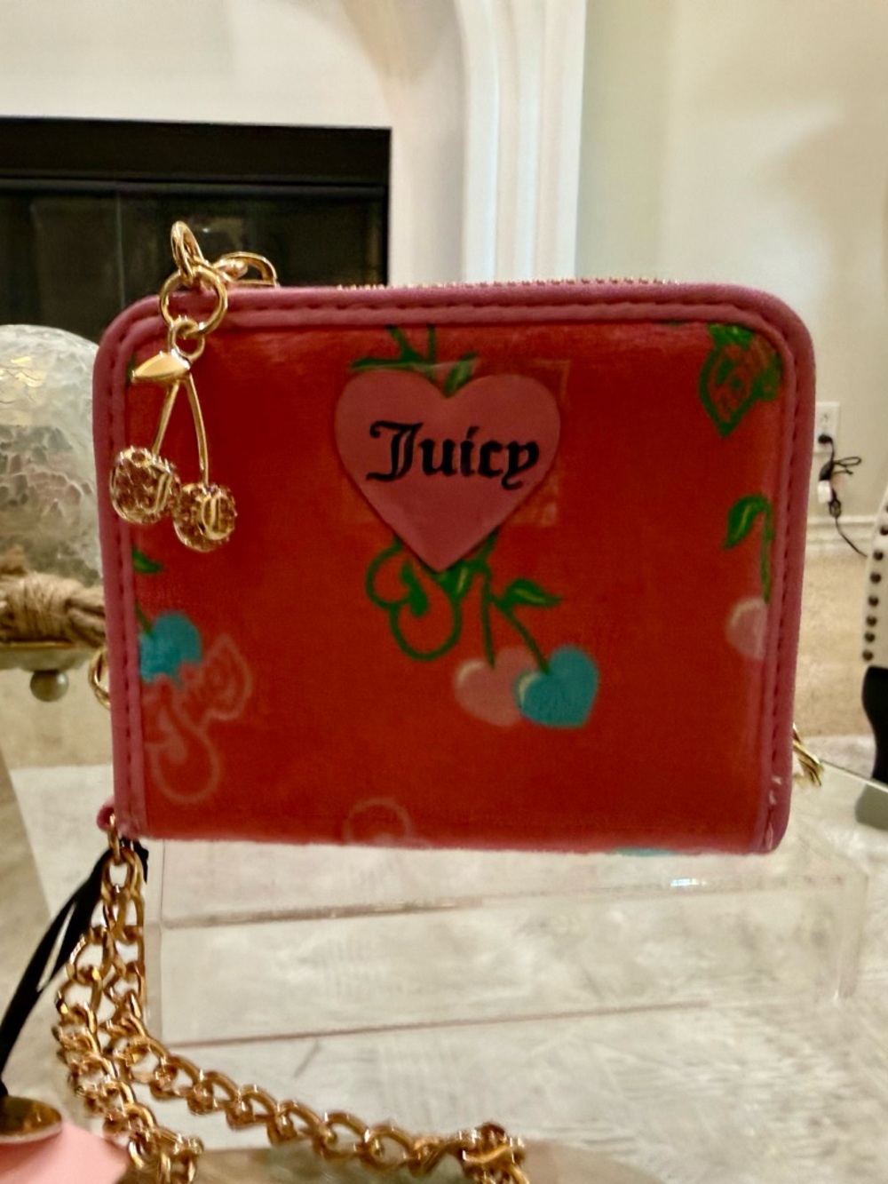 Juicy Couture Pink & Red Cherry Crossbody Wallet
